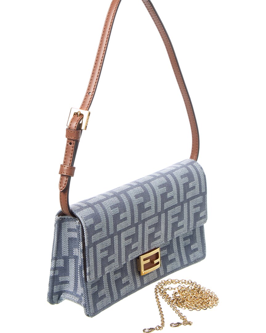 Fendi Baguette Ff Denim & Leather Wallet On Chain