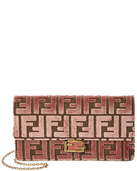 Fendi Baguette Ff Velvet & Leather Wallet On Chain