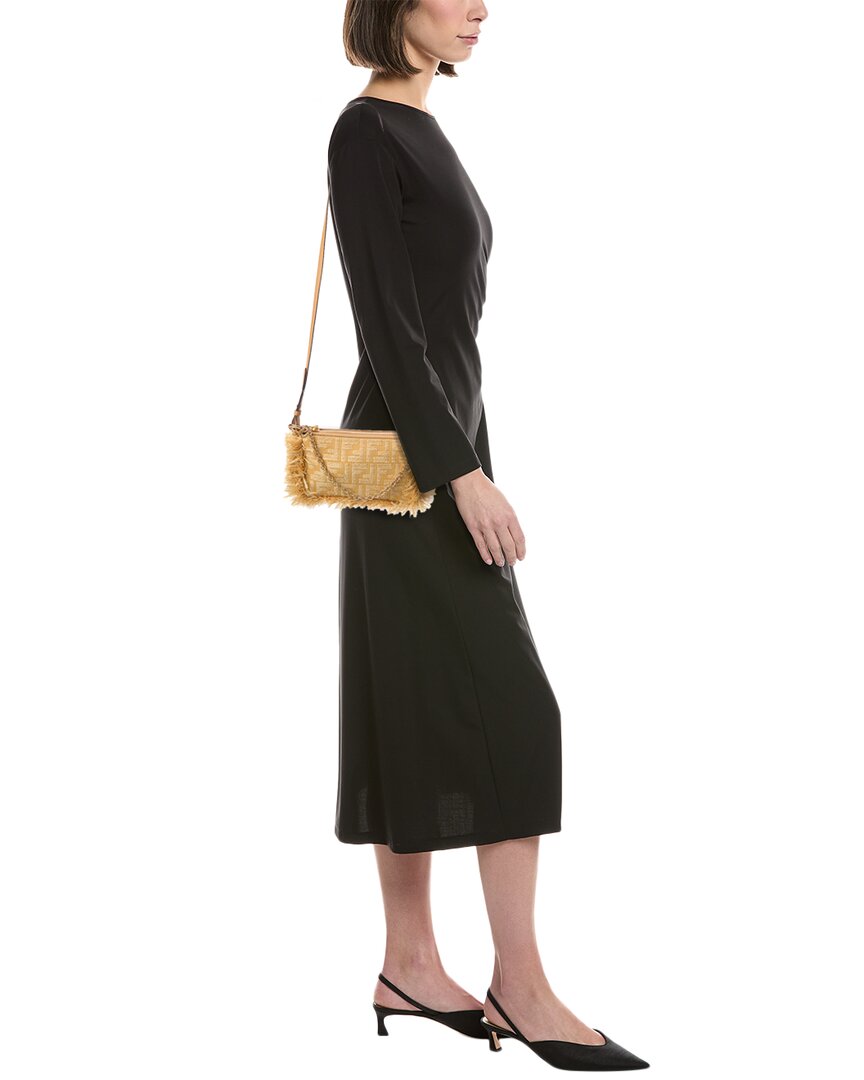Fendi Baguette Ff Jacquard & Raffia Pouch