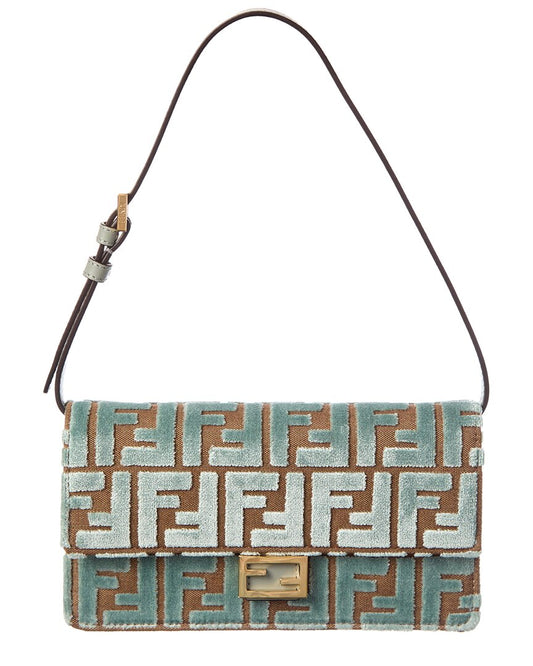 Fendi Baguette Ff Velvet & Leather Wallet On Chain