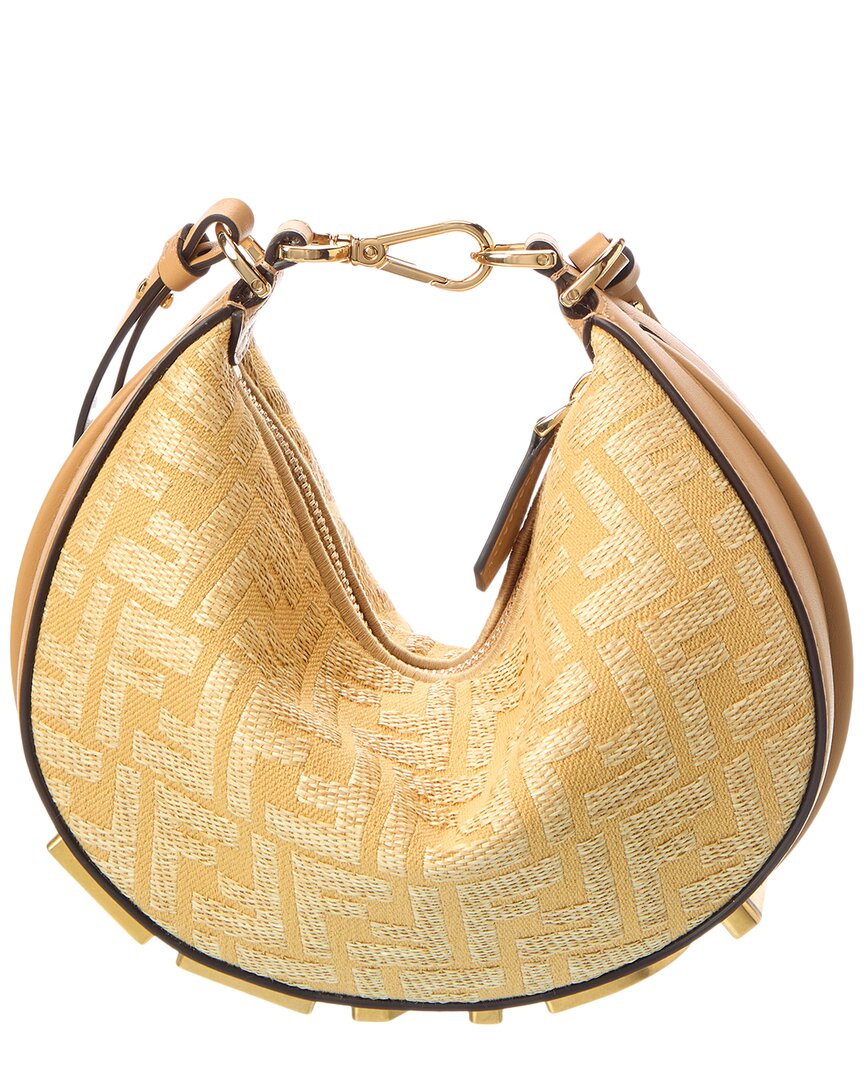 Fendigraphy Mini Ff Raffia & Leather Hobo Bag