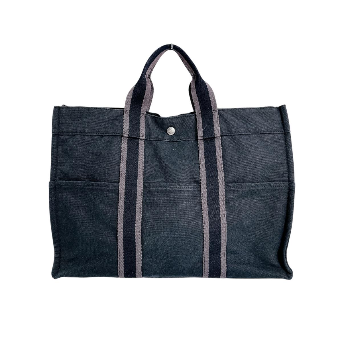HERMES Tote Bag canvas black Her Line canvas