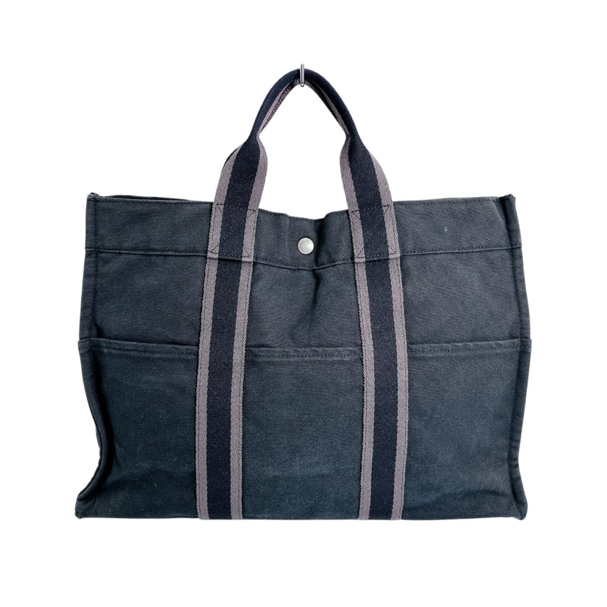 HERMES Tote Bag canvas black Her Line canvas