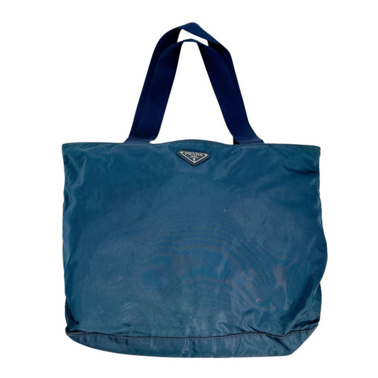 PRADA Tote Bag Nylon blue Tote Bag Commuting to school Large enough to fit A4 size paper Women