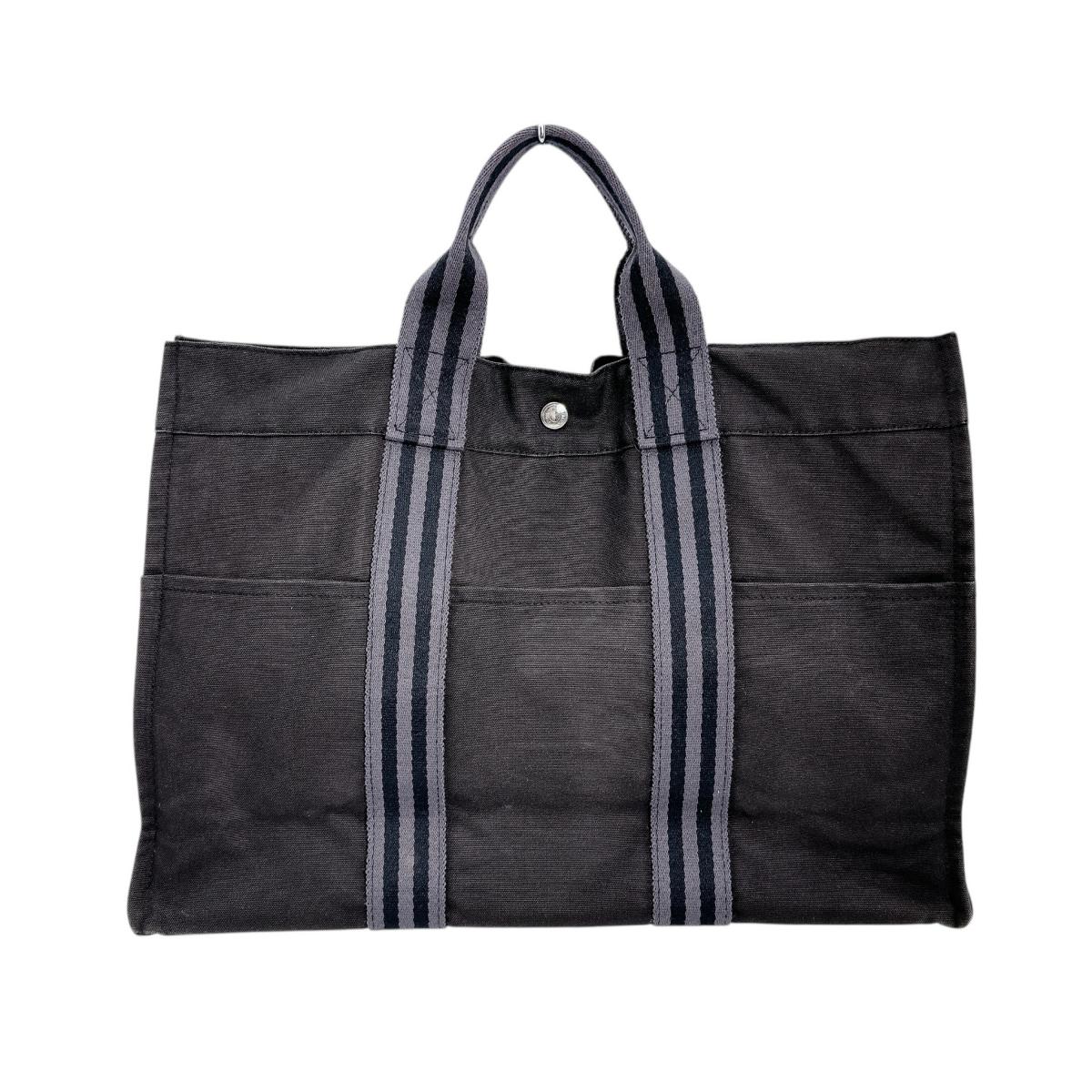 HERMES Tote Bag canvas black Business bag Classic popularity Fool ToeMM unisex(Unisex)