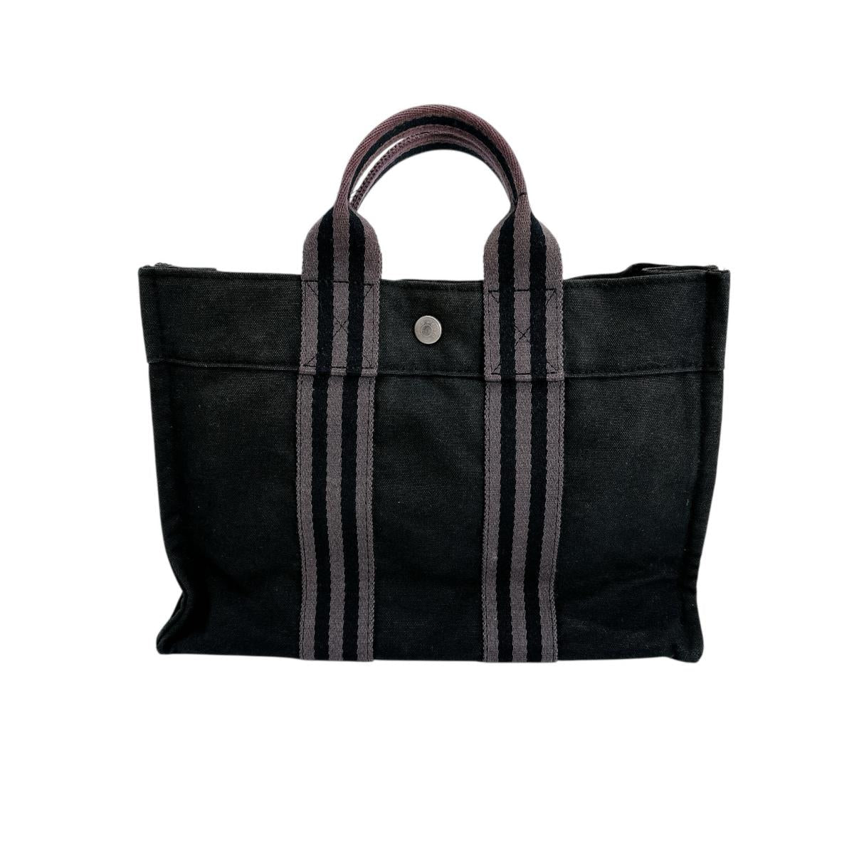 HERMES Tote Bag cotton black Handbag canvas Fool ToePM unisex(Unisex)