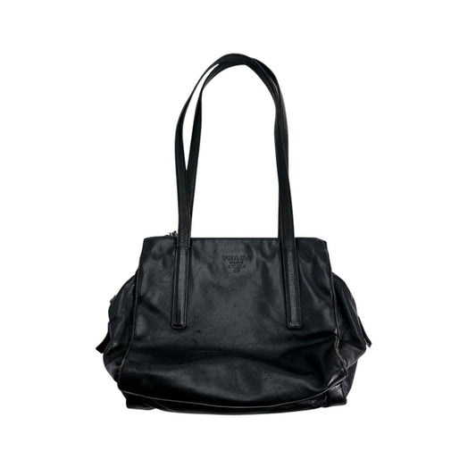 PRADA Tote Bag leather black Tote Bag Logo embossed Women