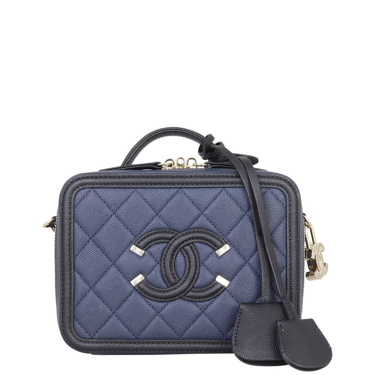 Chanel CC Filigree Vanity Case Small | Navy Blue