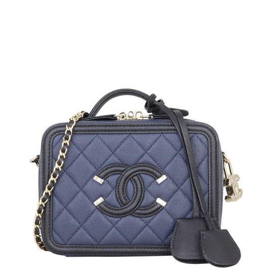 Chanel CC Filigree Vanity Case Small | Navy Blue