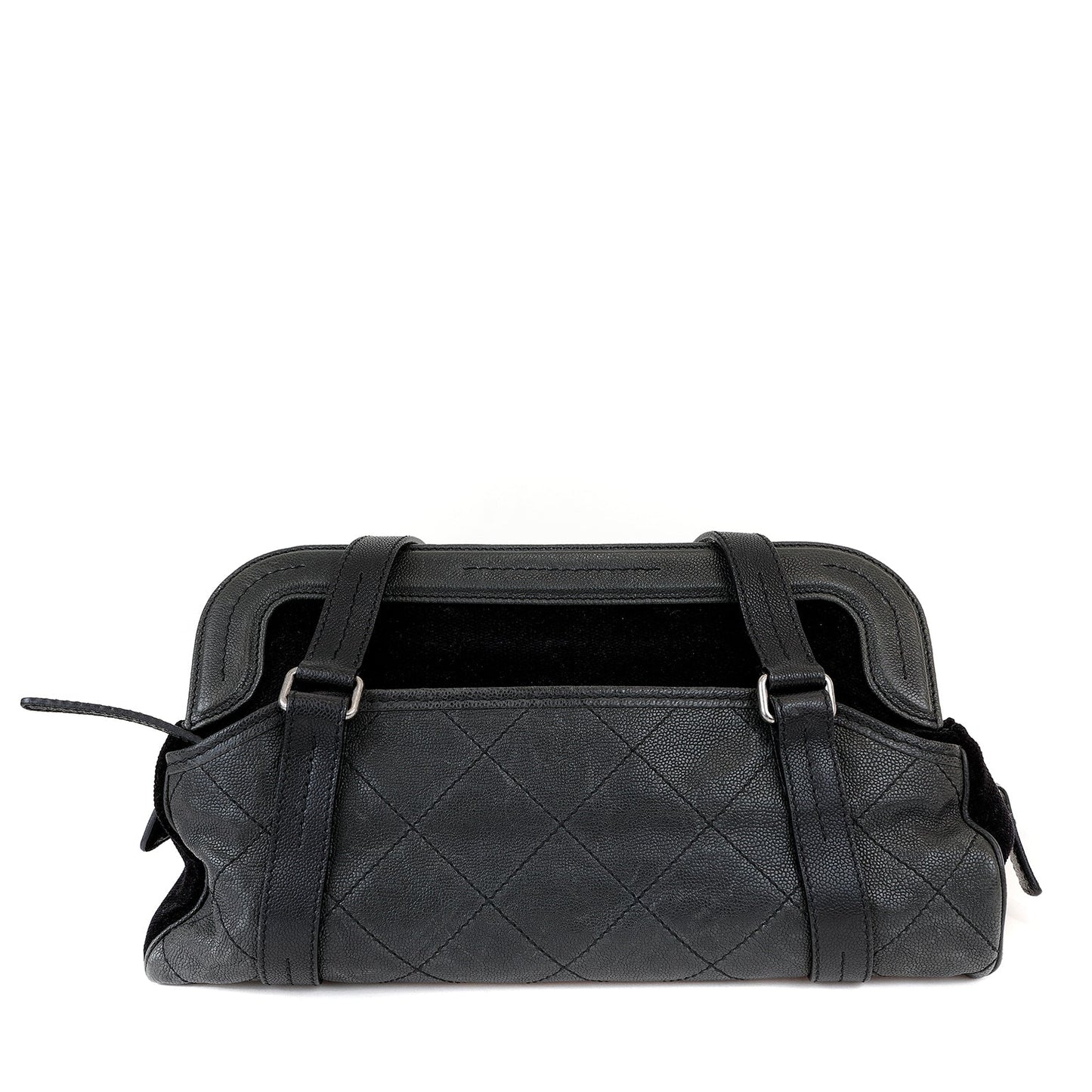 Chanel Black Double Pocket Tote Reissue Quilted Lambskin Suede w Brushed Hardware