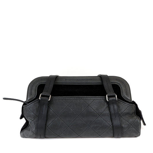 Chanel Black Double Pocket Tote Reissue Quilted Lambskin Suede w Brushed Hardware
