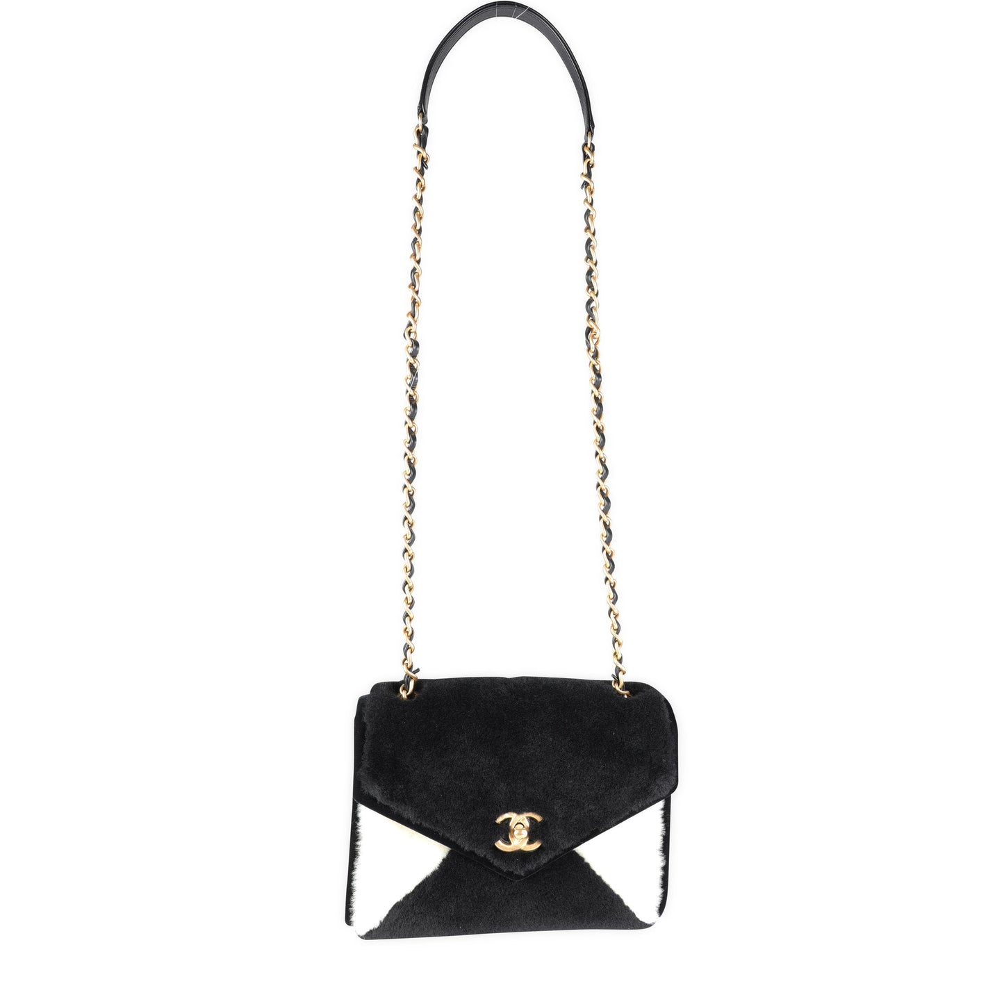 CHANEL Black White Shearling Small Single Flap Bag