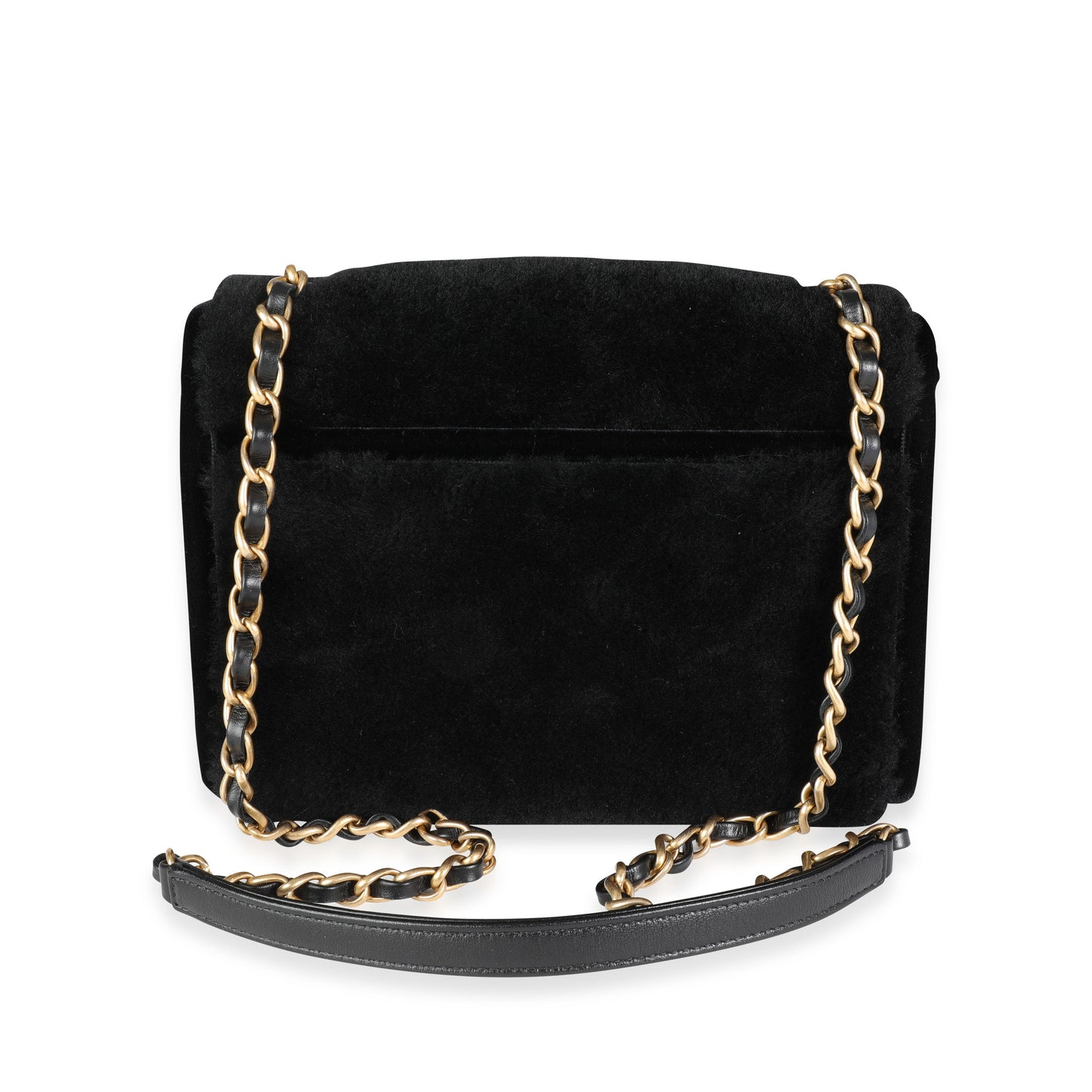CHANEL Black White Shearling Small Single Flap Bag