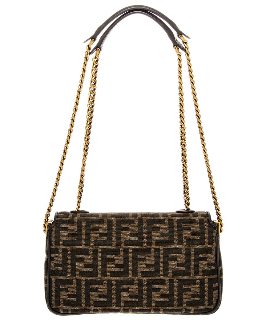 Fendi Baguette Chain Midi Leather-Trim Shoulder Bag