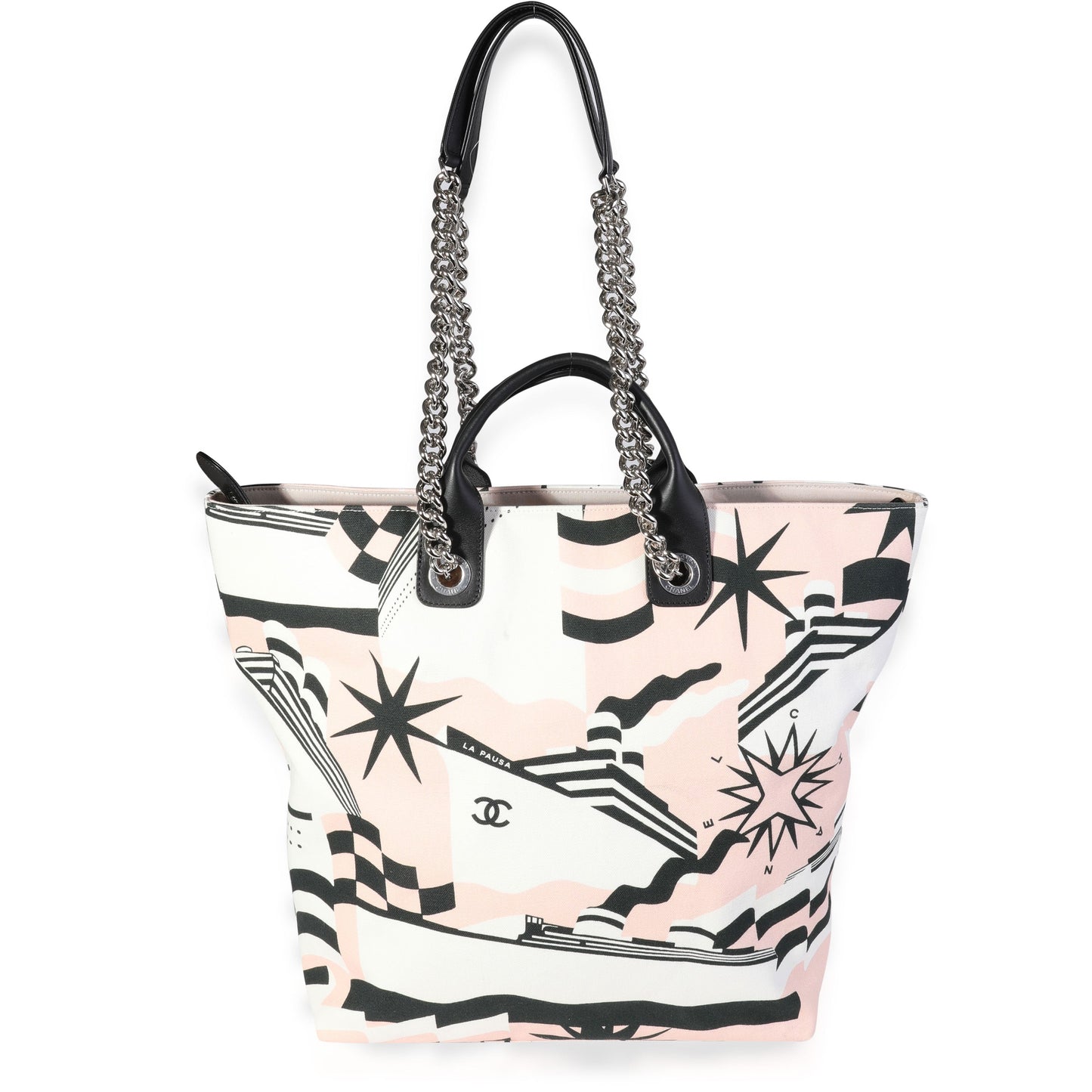 CHANEL Black Pink White Canvas La Pausa Shopping Tote