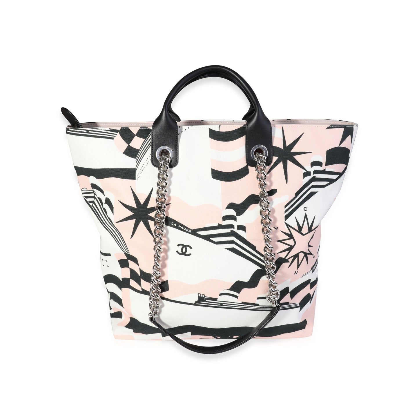 CHANEL Black Pink White Canvas La Pausa Shopping Tote