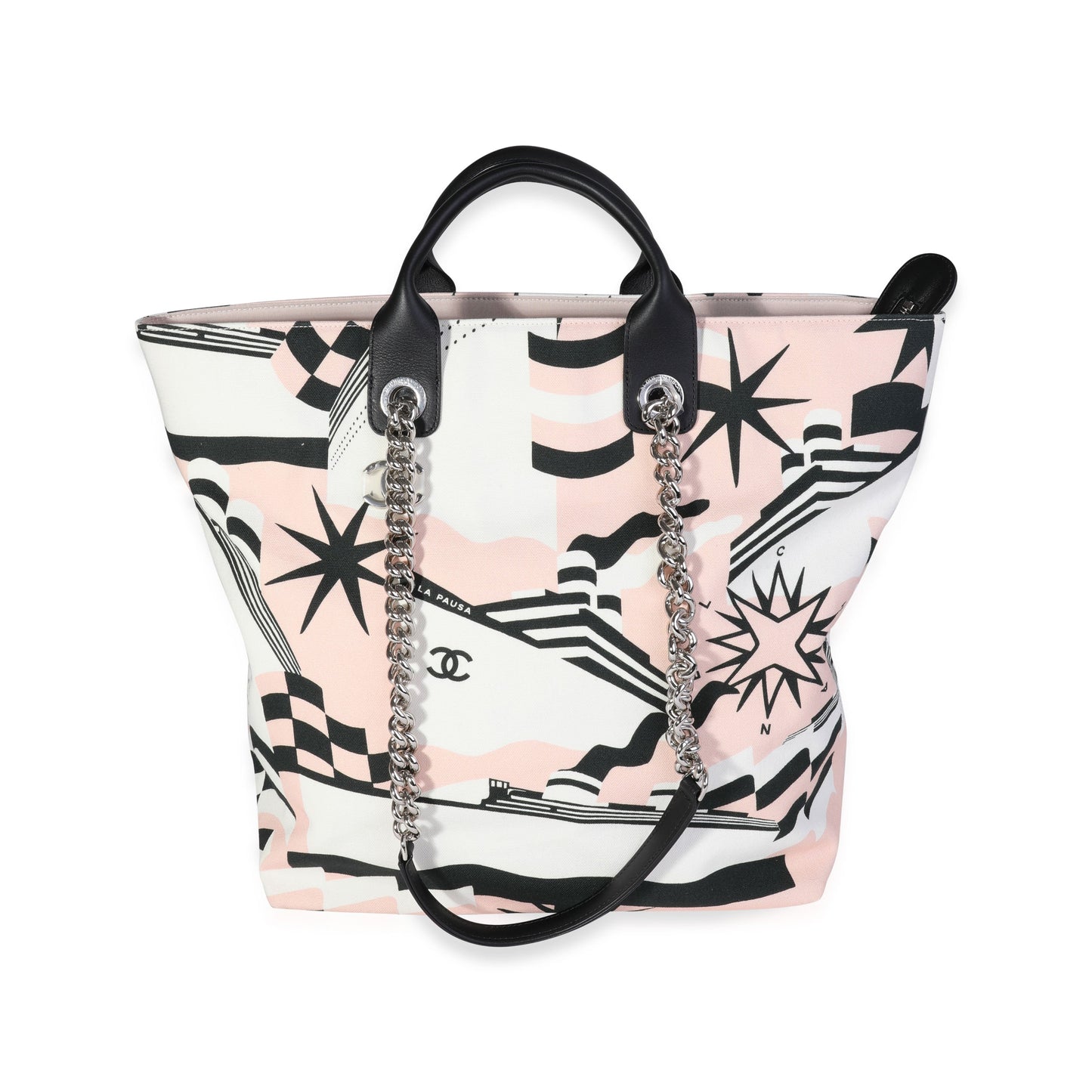CHANEL Black Pink White Canvas La Pausa Shopping Tote