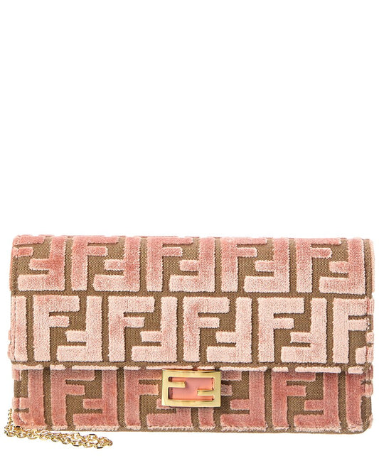 Fendi Baguette Ff Velvet & Leather Wallet On Chain