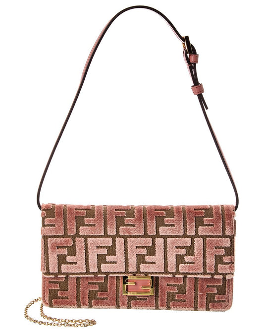 Fendi Baguette Ff Velvet & Leather Wallet On Chain