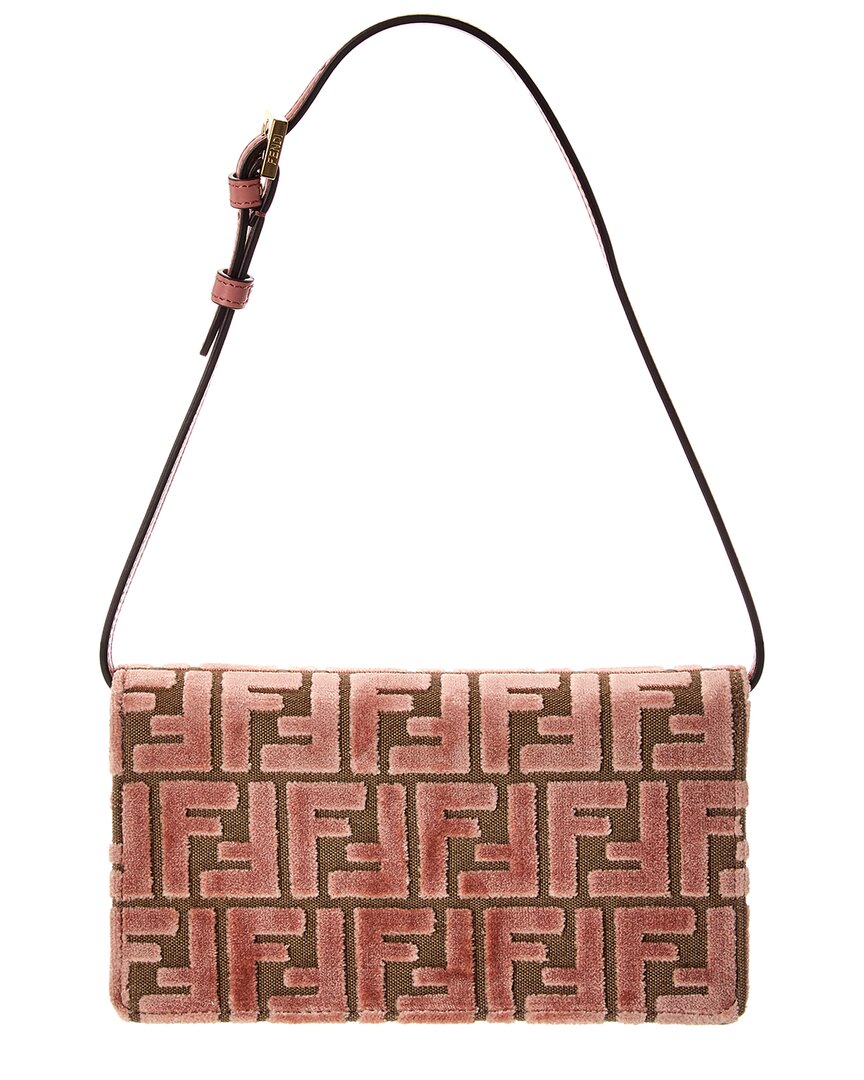 Fendi Baguette Ff Velvet & Leather Wallet On Chain