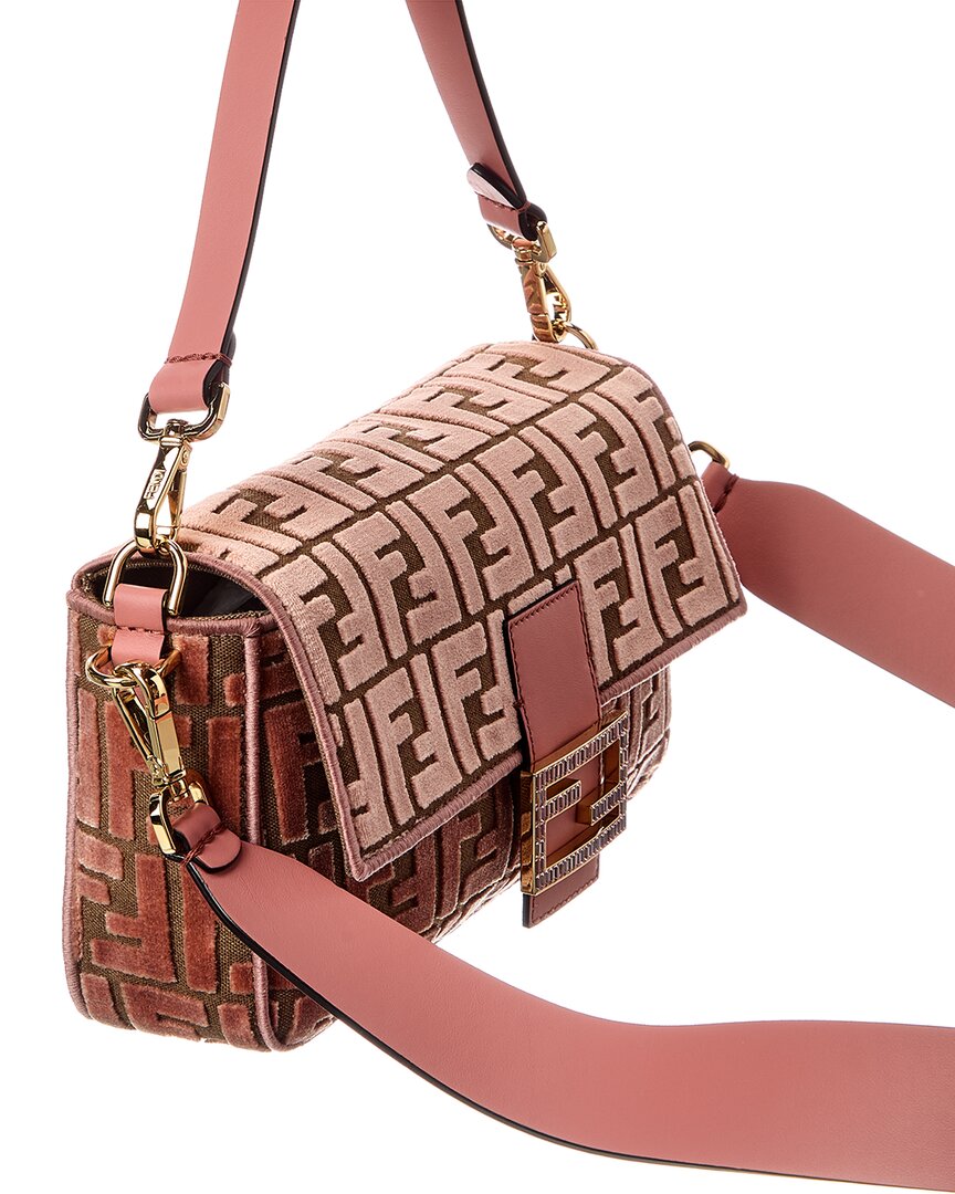 Fendi Baguette Ff Jacquard Velvet & Leather Shoulder Bag