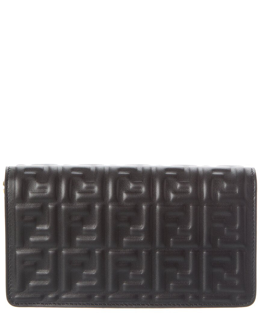 Fendi Baguette Ff Leather Wallet On Chain, Black