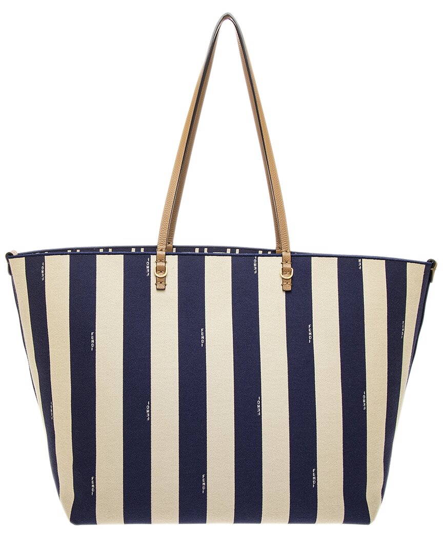 Fendi Roll Large Leather-Trim Tote