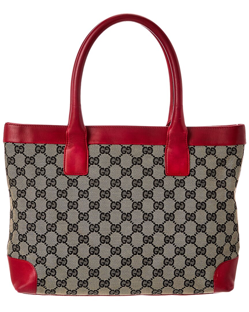 Gucci Navy Gg Canvas & Red Leather Campus Tote (  )