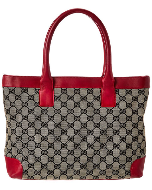 Gucci Navy Gg Canvas & Red Leather Campus Tote (  )