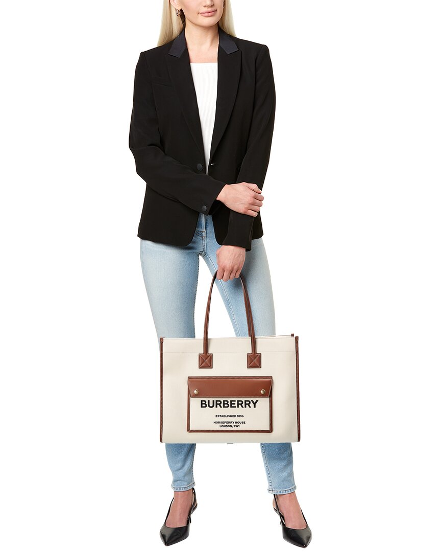 Burberry Medium Two-Tone Canvas & Leather Tote