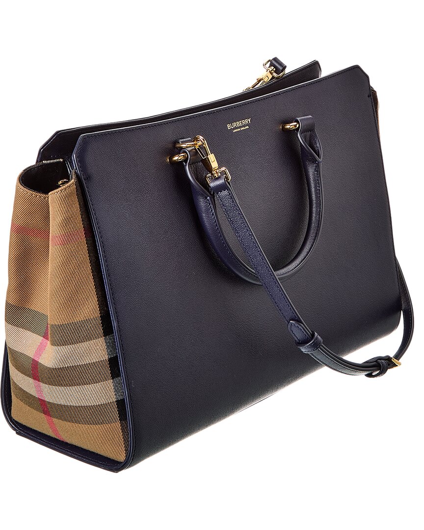 Burberry Banwell Medium Leather & Check Canvas Satchel
