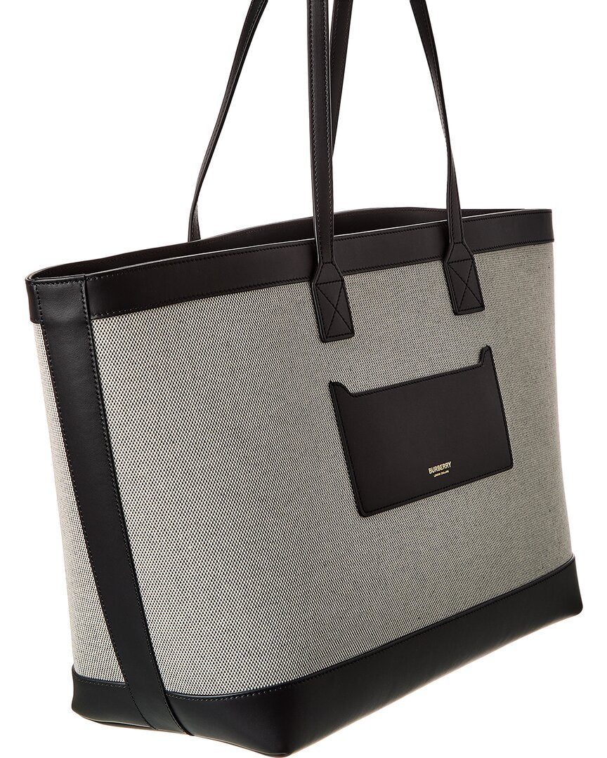 Burberry Logo Canvas & Leather Tote