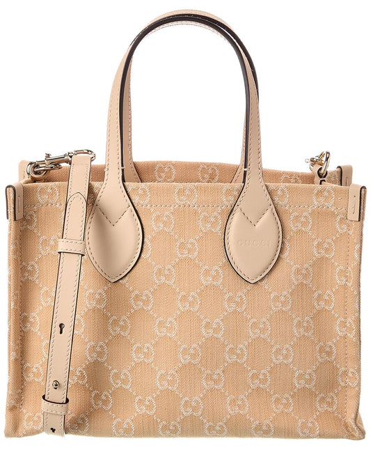 Gucci Ophidia Medium Gg Denim & Leather Tote