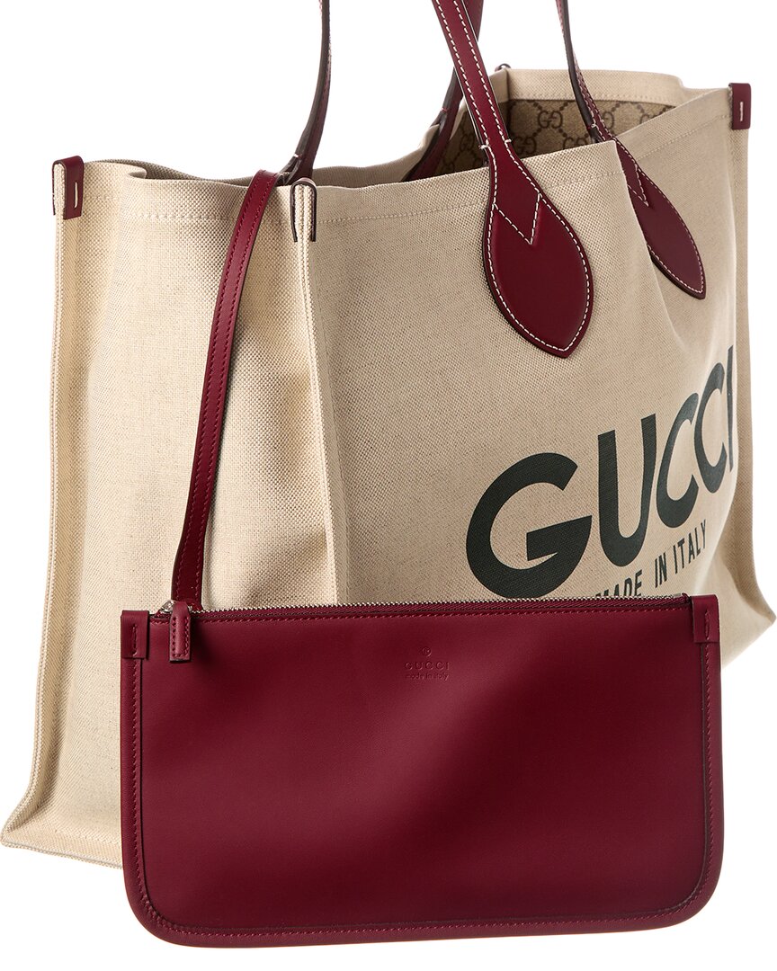 Gucci Logo Print Canvas & Leather Tote