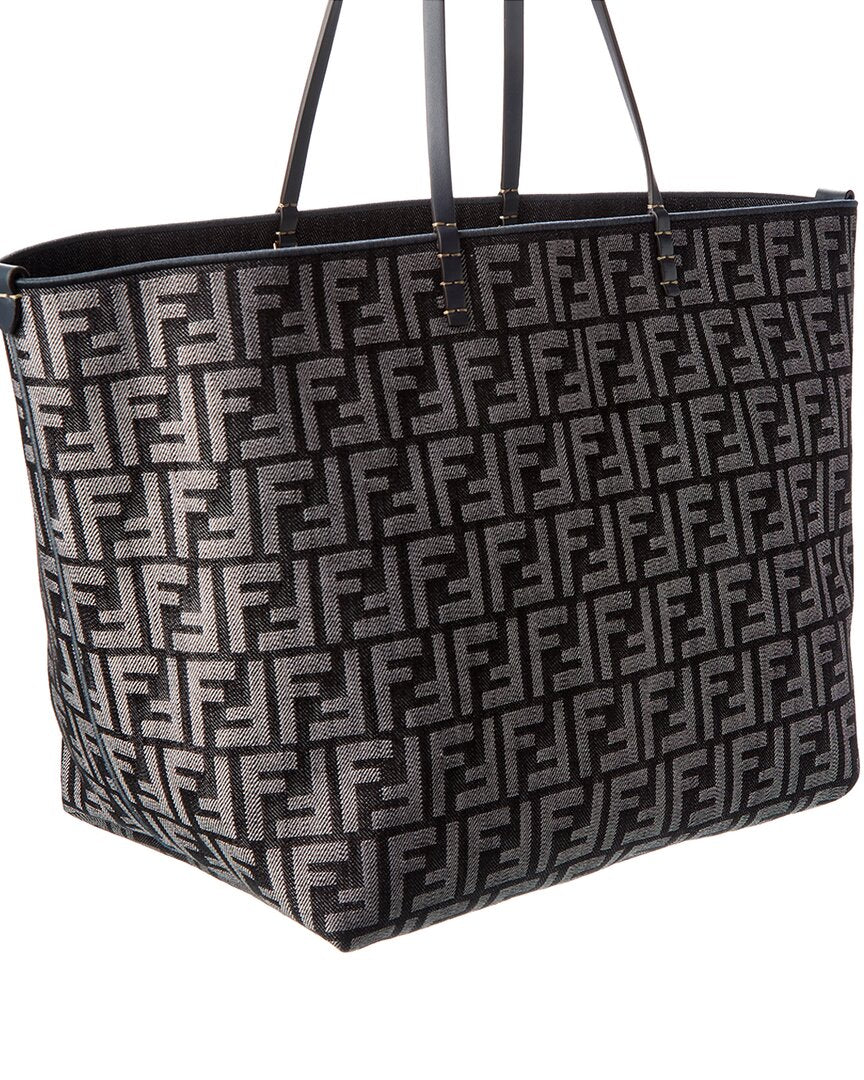 Fendi Roll Large Ff Denim & Leather Tote