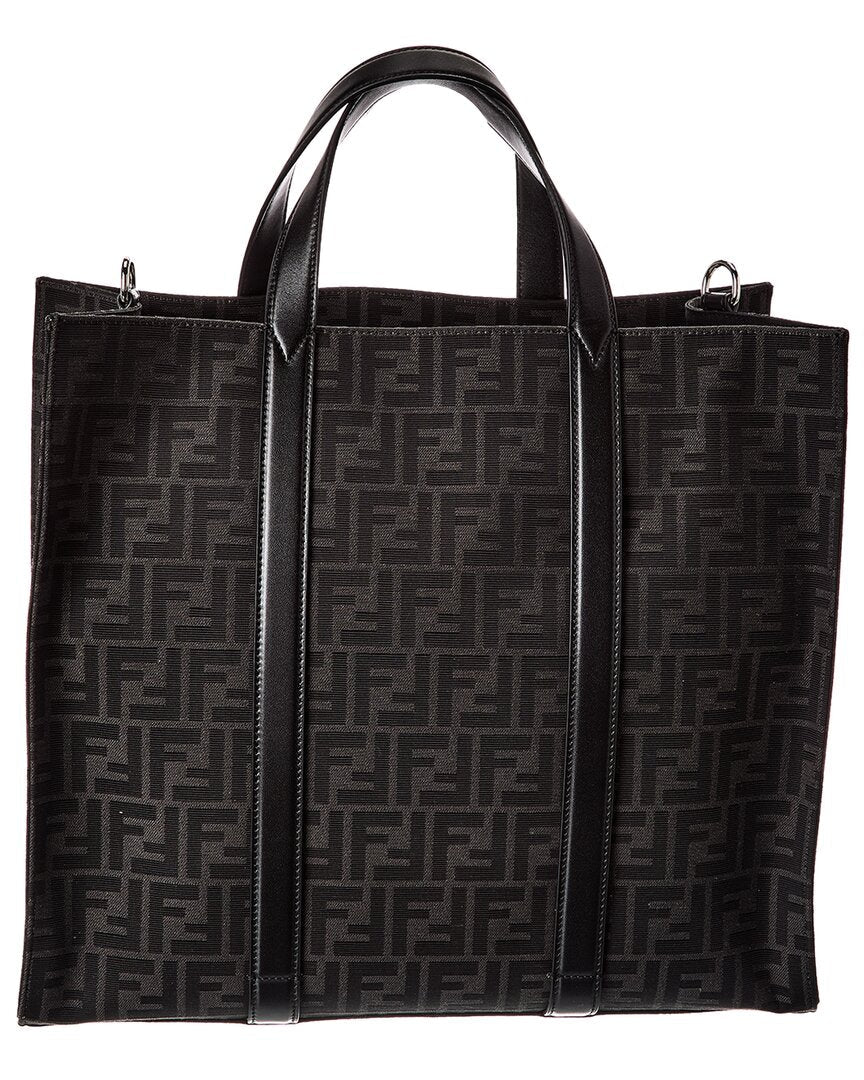 Fendi Ff Jacquard Leather-Trim Tote