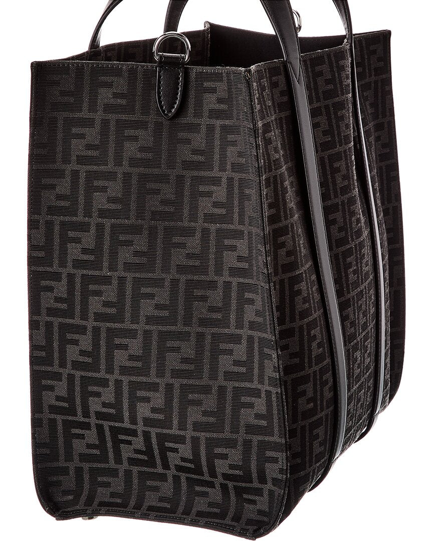 Fendi Ff Jacquard Leather-Trim Tote