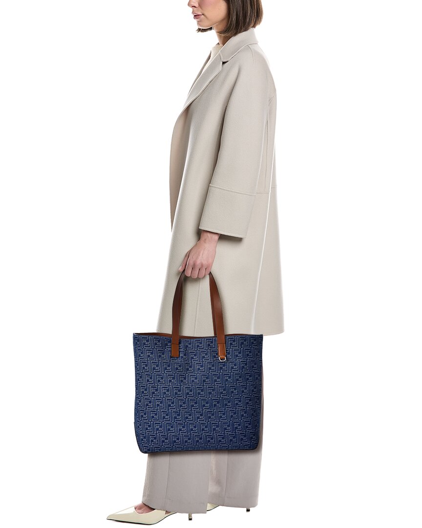 Fendi Ff Medium Denim & Leather Tote