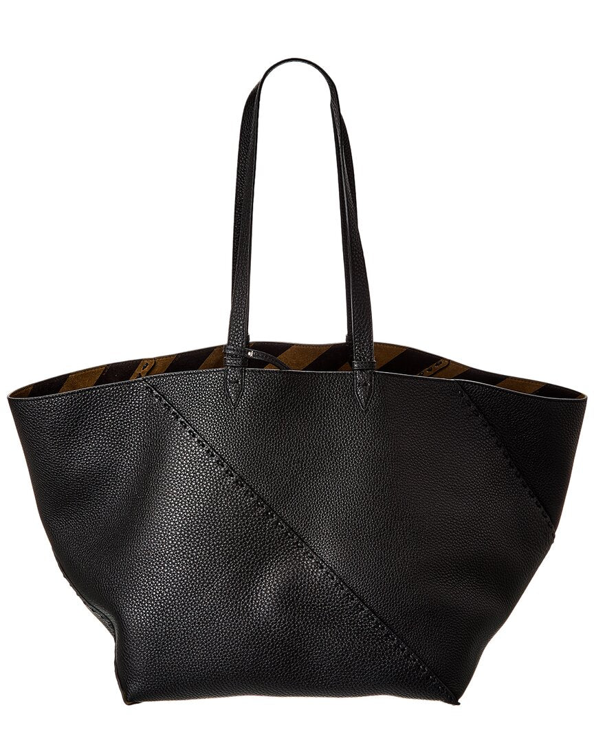 Fendi Selleria Diagonal Leather Shopper Tote