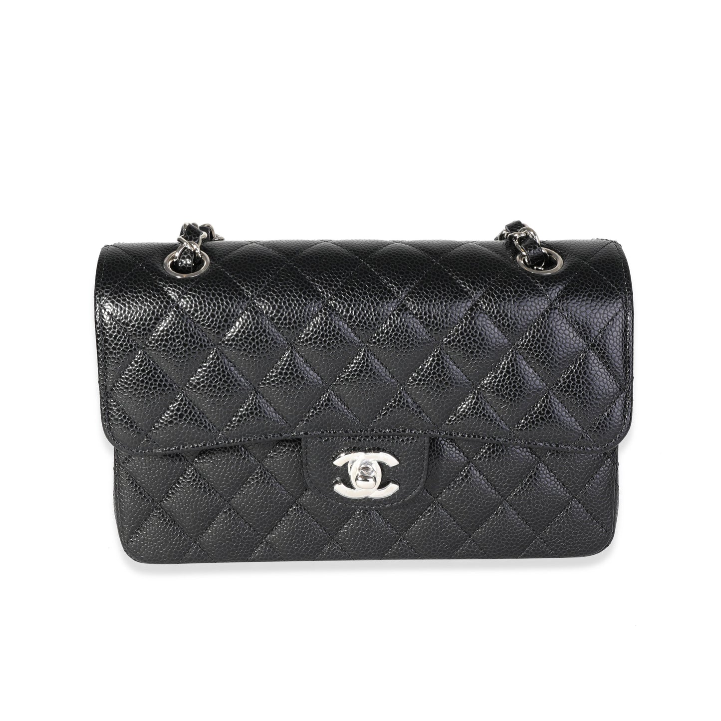 CHANEL Black Quilted Caviar Small Classic Double Flap Bag