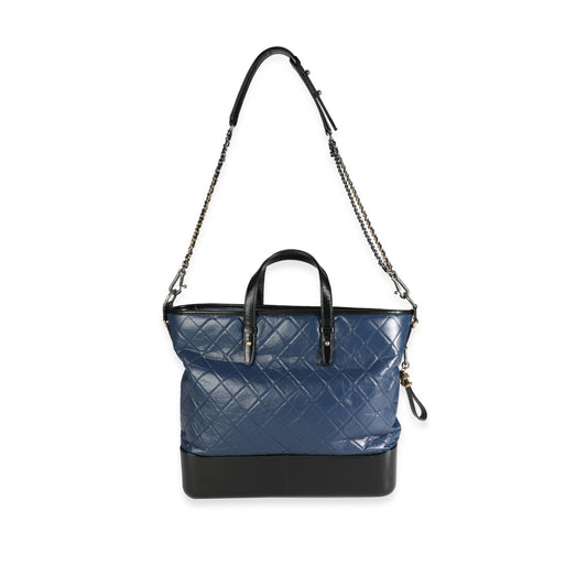 CHANEL Black Blue Quilted Calfskin Large Gabrielle Shopping Tote