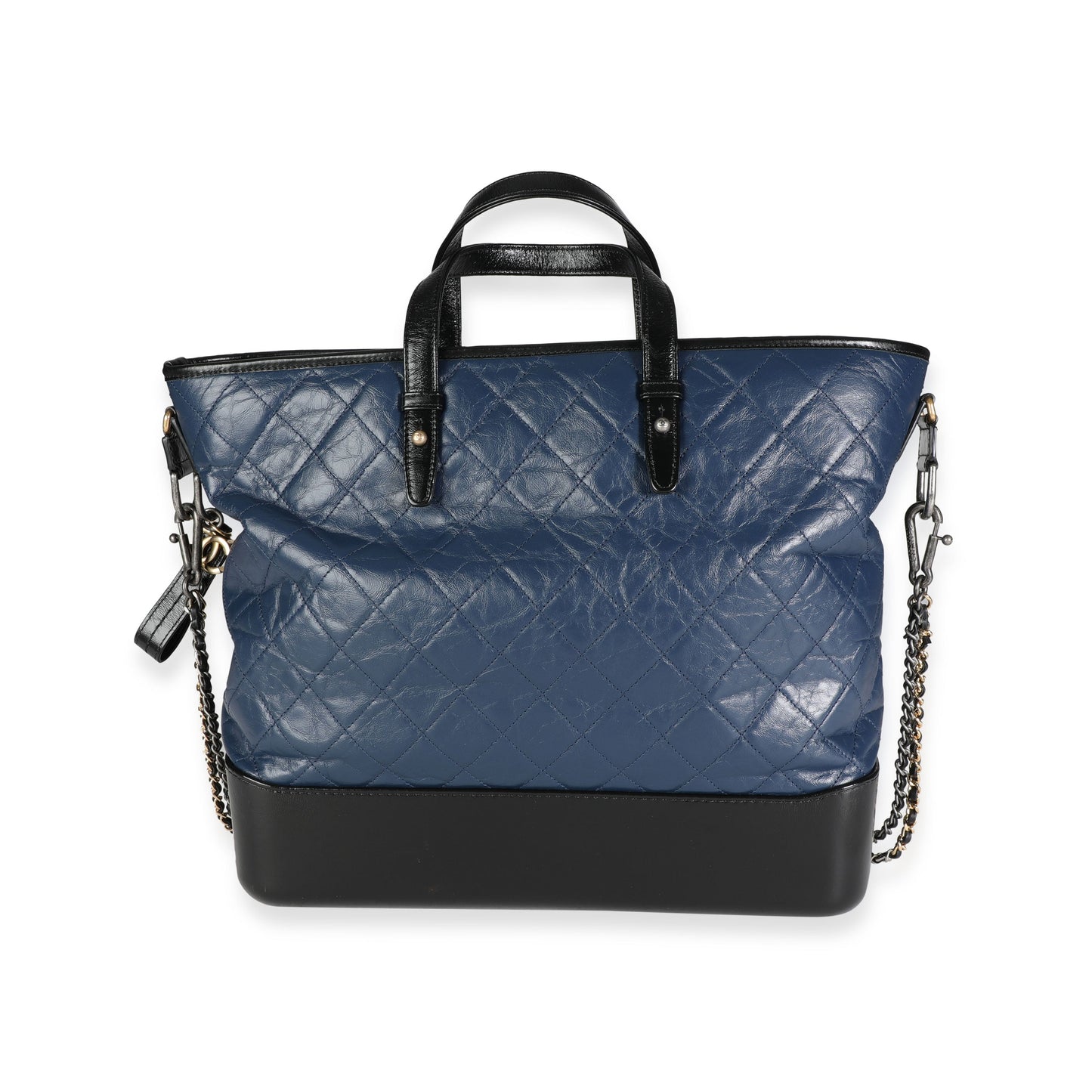 CHANEL Black Blue Quilted Calfskin Large Gabrielle Shopping Tote
