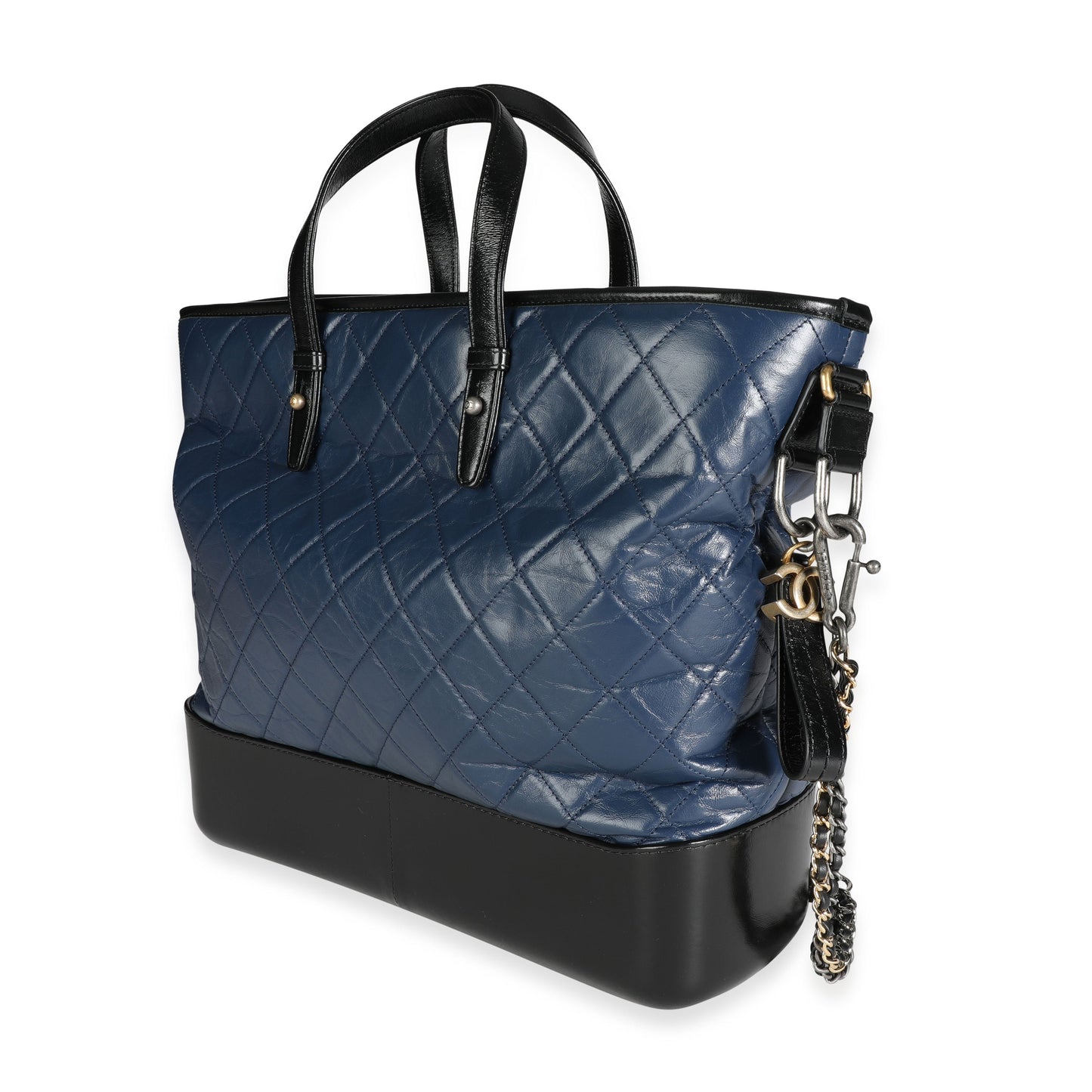 CHANEL Black Blue Quilted Calfskin Large Gabrielle Shopping Tote