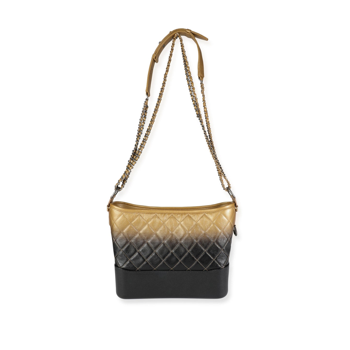 CHANEL Black Gold Ombre Quilted Goatskin Medium Gabrielle Hobo