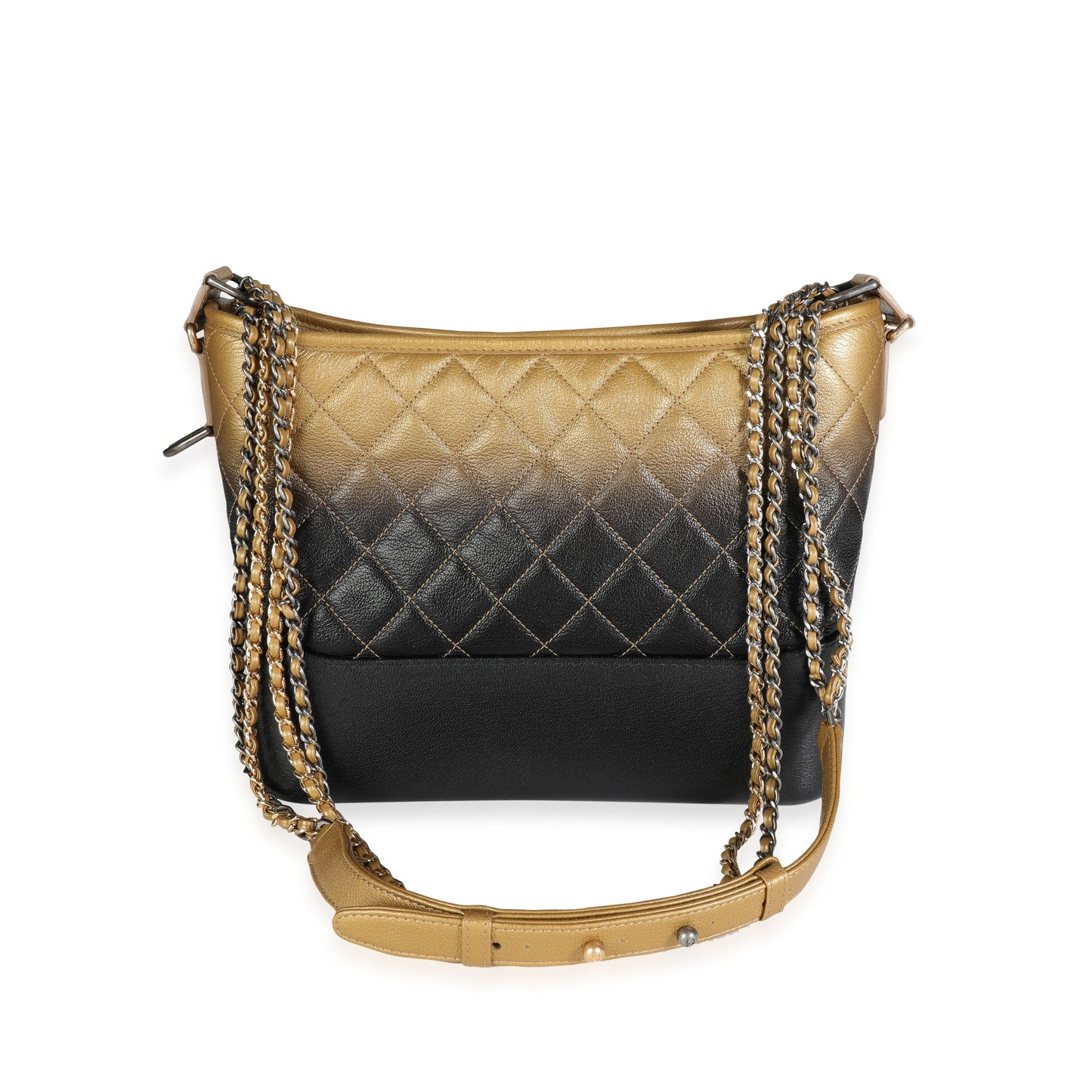 CHANEL Black Gold Ombre Quilted Goatskin Medium Gabrielle Hobo