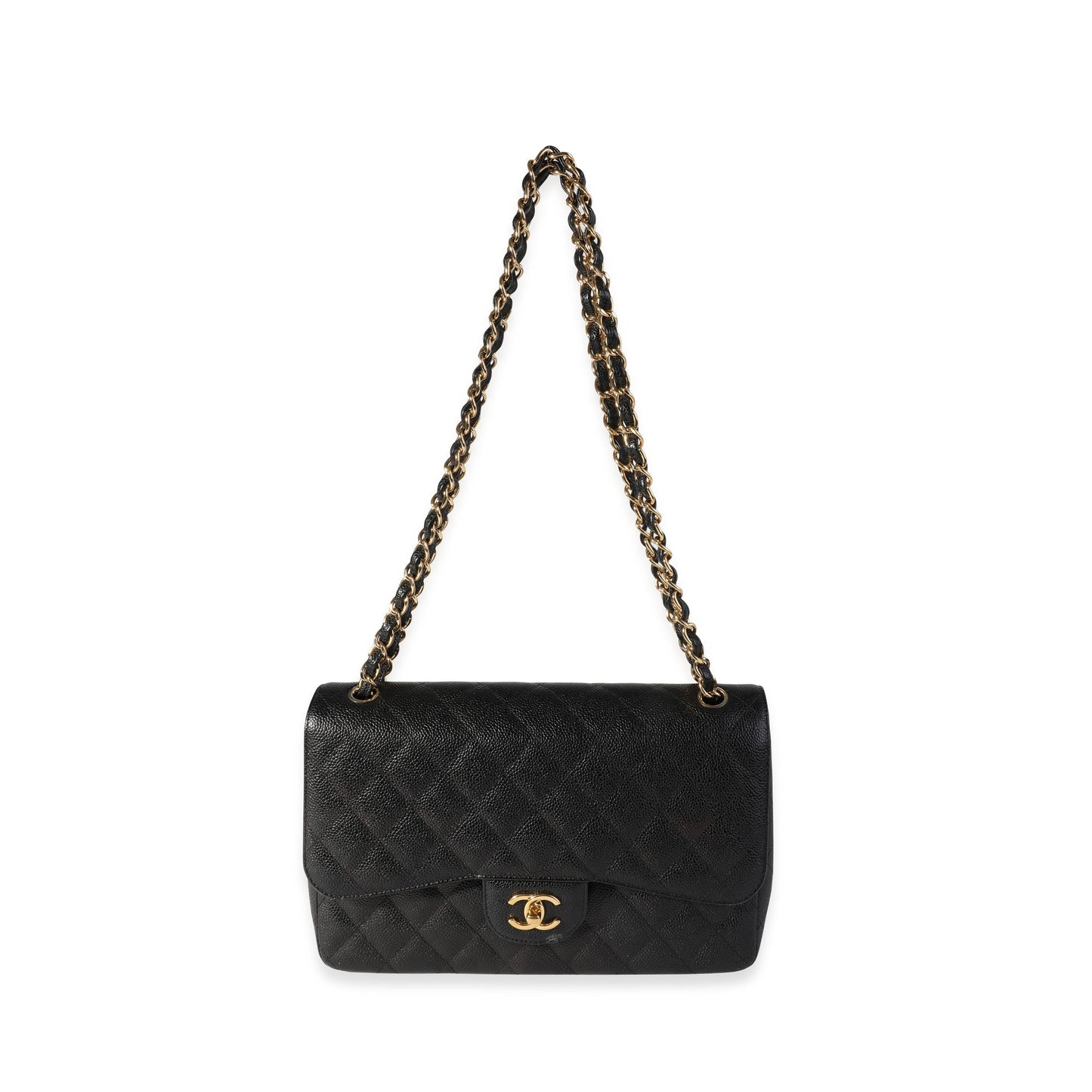 CHANEL Black Quilted Caviar Jumbo Classic Double Flap Bag