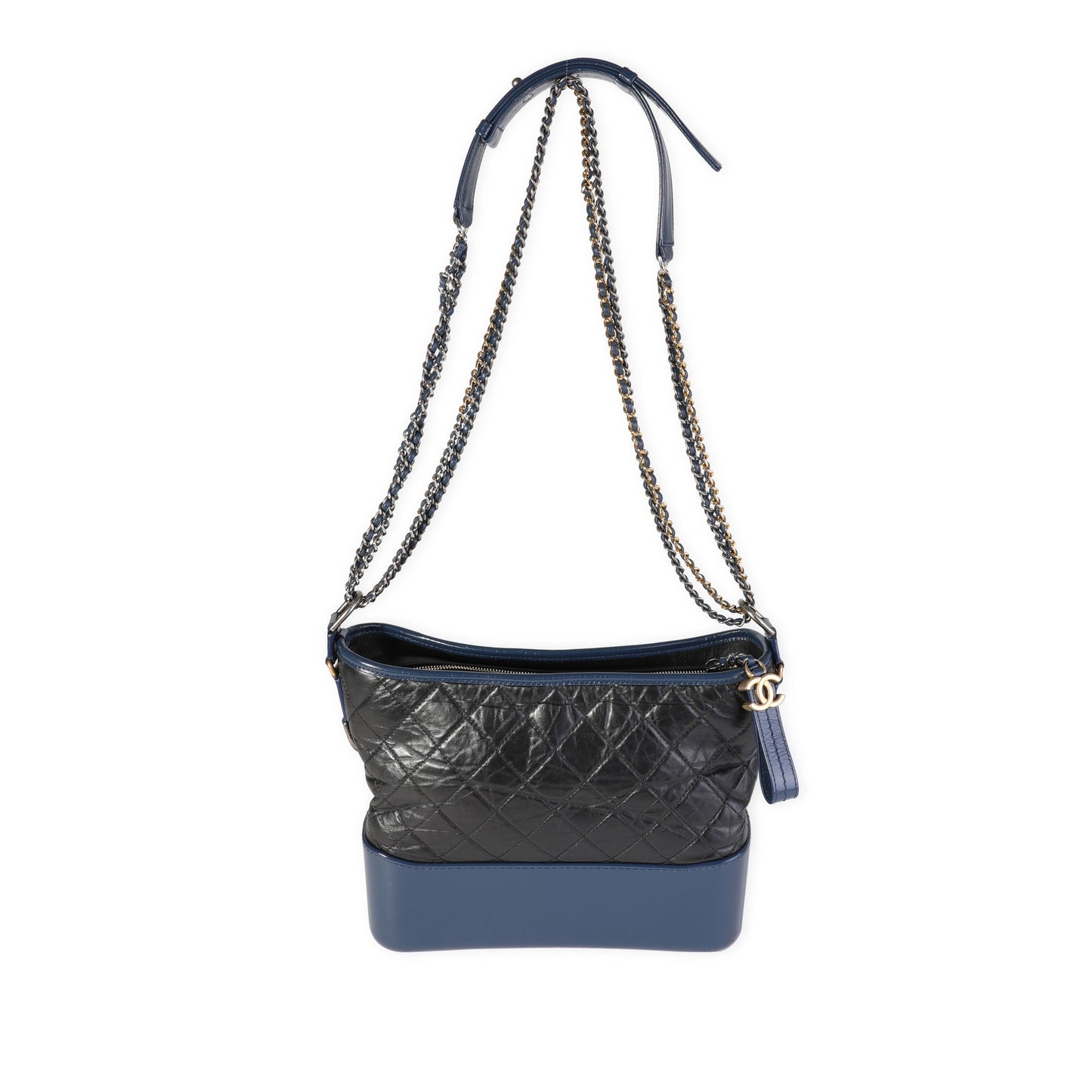 CHANEL Black Blue Quilted Aged Calfskin Large Gabrielle Hobo