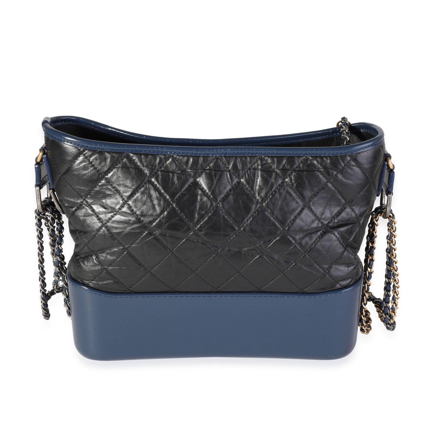CHANEL Black Blue Quilted Aged Calfskin Large Gabrielle Hobo
