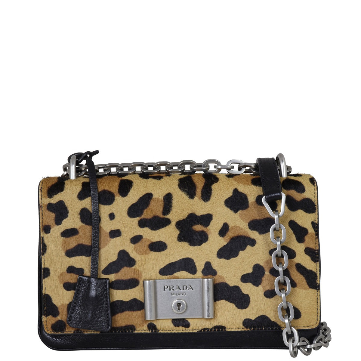 Prada Leopard Print Pony Hair Chain Flap Bag