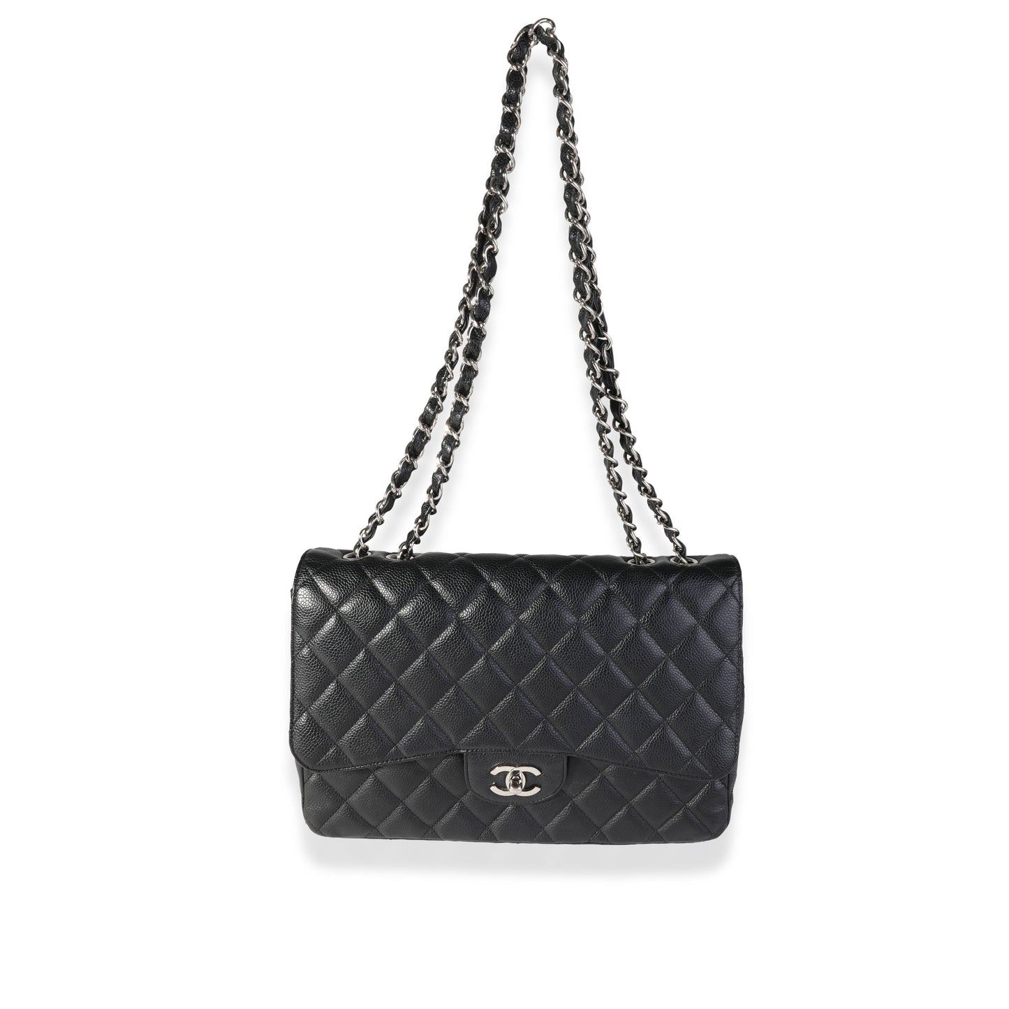 CHANEL Black Quilted Caviar Jumbo Classic Single Flap Bag